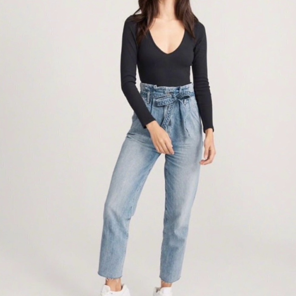 Abercrombie & Fitch Light Blue Paperbag Mom Jeans